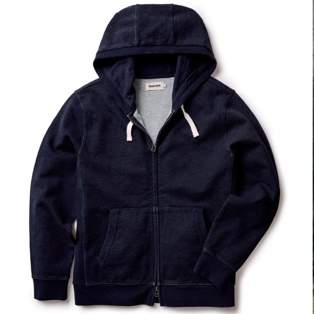 The Après Zip Hoodie in Rinsed Indigo Terry